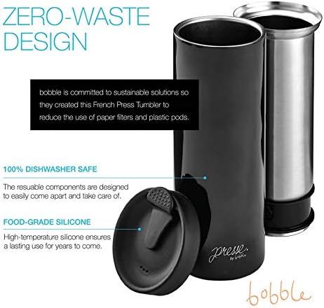 bobble French Coffee Presse, On-The-Go use, Quick Brew, Slim Design, Triple Wall Insulation, 14 oz (Blue)