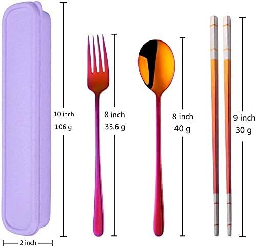 3 PCS Outdoor Flatware Set Fork Spoon Chopsticks/Travel Flatware Set with a Case, Red
