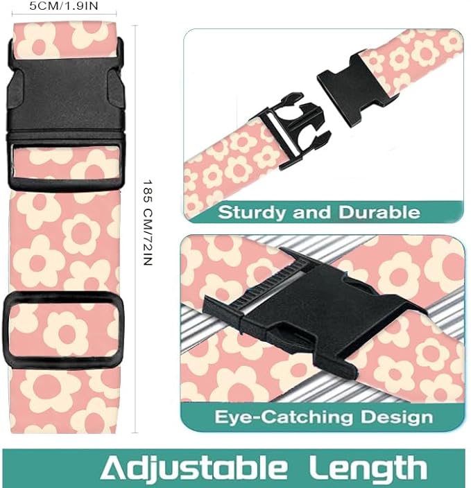 Luggage Straps for Suitcases Travel Belt Accessories, Cute Suitcase Strap, Adjustable Luggage Belt Strap, Heavy Duty with Quick-Release Buckle Luggage Strap Pink Daisy