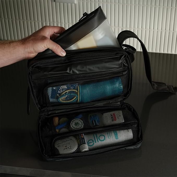 Gravel Hanging Toiletry Bag – Water-Resistant Dopp Kit for Men & Women (Black, Max)