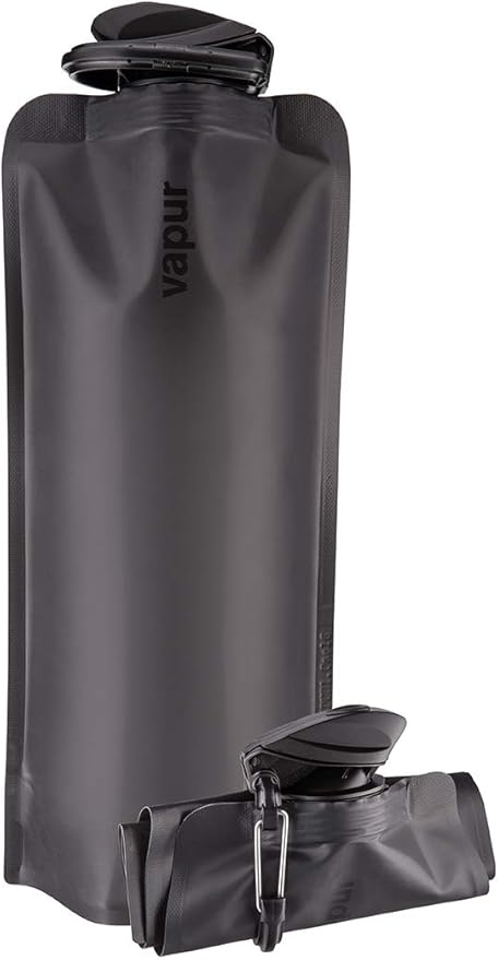 Vapur Collapsible Water Bottle With Carabiner, Compact Bottle Folds Flat For Hydration On The Go, Ideal for Traveling, Hiking or Camping, 23 Ounce, Blackout, Pack of 1