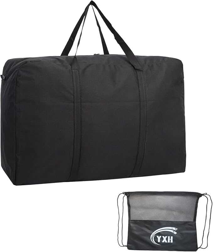 Large Storage Bags, 150L Waterproof Foldable Travel Duffle Bag with Reinforced Handles, Black Heavy Duty Moving Bags, for Bed Organize Clothing, Blanket