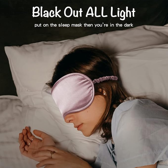 LULUSILK Mulberry Silk Sleep Eye Mask & Blindfold with Elastic Strap/Headband, Soft Eye Cover Eyeshade for Night Sleeping, Travel, Nap(Pink)