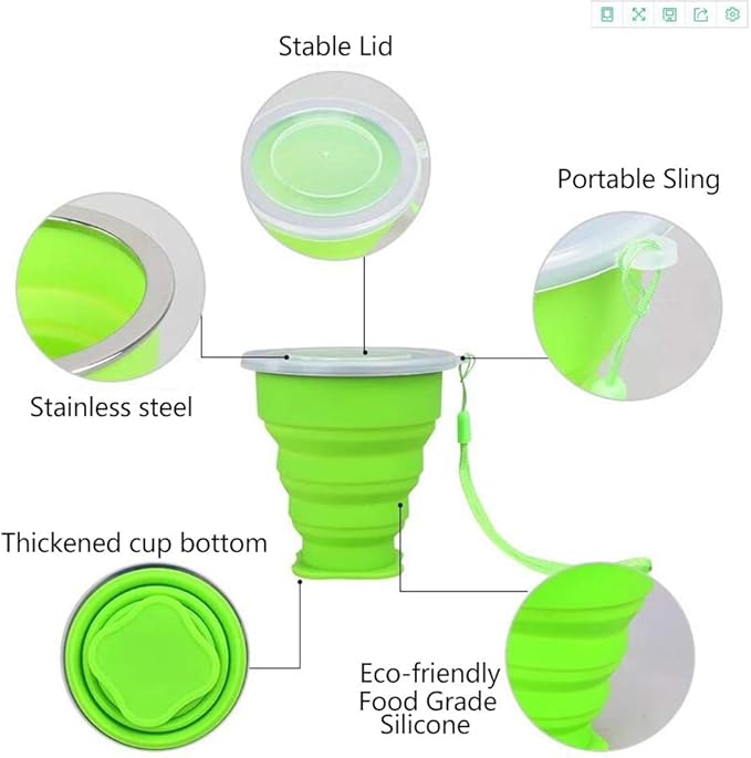 5 Pack Silicone Collapsible Cups for Traveling Foldable Camping Cups Collapsible Water Cup Portable Drinking Cups with Lids Collapsible Mug for Outdoor Hiking