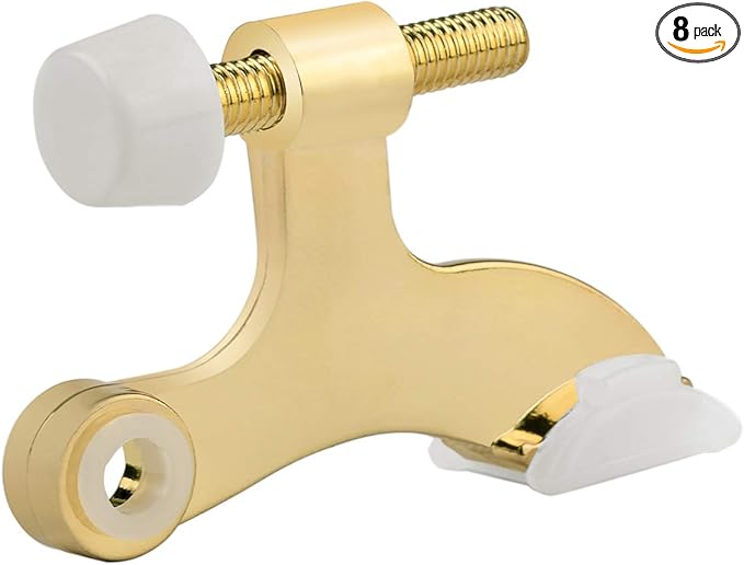 HOMOTEK 8 Pack Hinge Pin Bright Brass Door Stopper, Gold Door Stops, Adjustable Deluxe Heavy Duty Door Stopper 2-1/2"x1-3/4”,with White Rubber Bumper Tips
