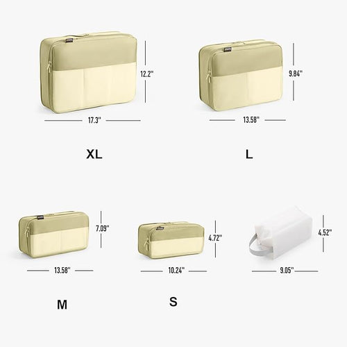 5 Set Compression Packing Cubes for Travel, Space Saving Luggage Organizer Bags (Bright Yellow)