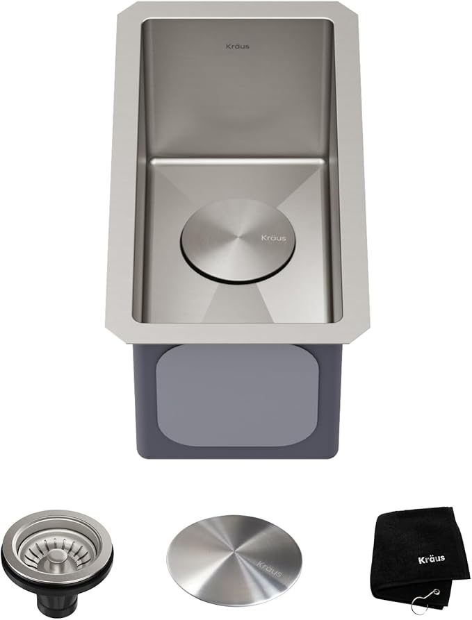 KRAUS Standart Pro 10-inch Undermount Single Bowl 16 Gauge Stainless Steel Bar Kitchen Sink, KHU101-10