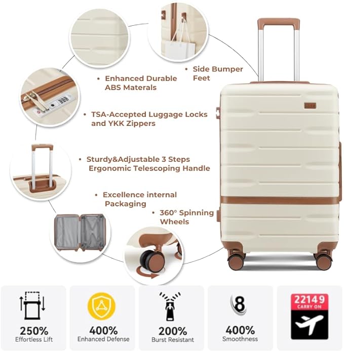 Luggage Sets Lightweight Hard Shell Suitcases with Spinner Wheels for Family Travel - Durable PC+ABS Material Carry On Luggage YKK Zippers (Dark Green, 6 Piece Sets (18/20/24/28/DB/TB))