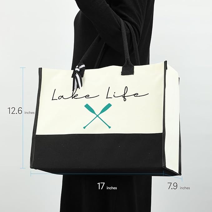 Lake Life Tote Bag for Women Waterproof Personalized Beach Bag Canvas Bag Funny Lake Girls Bag Trip Gifts