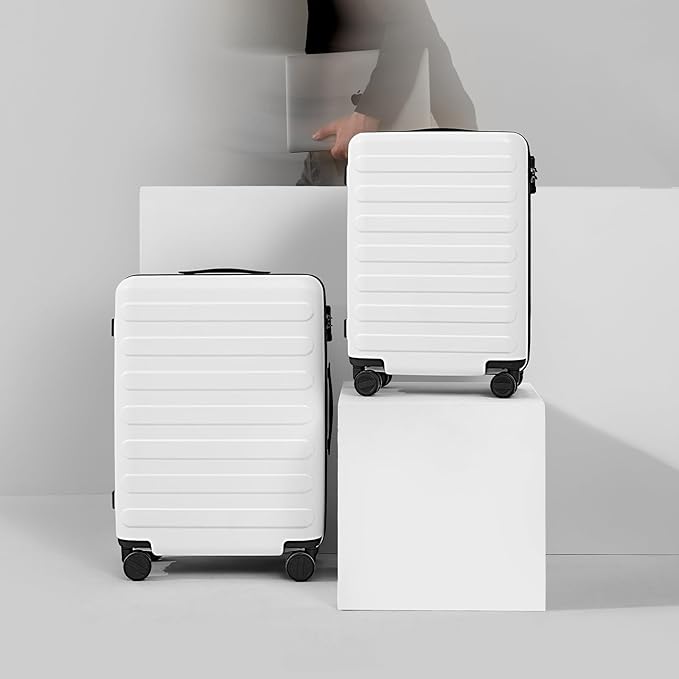 Carry on Luggage 22 X 14 X 9 Airline Approved, 20 Inch Luggage for 3-5 Days Travel, Double Spinner Wheels, 100% Hardshell PC, TSA Lock (05-Lily White (Basic), Checked 28-Inch)