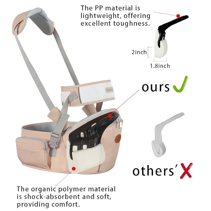 Baby Hip Seat Carrier Baby Waist Stool for Child Infant Toddler with Adjustable Strap Buckle Pocket Soft Inner Huge Storage (Khaki)