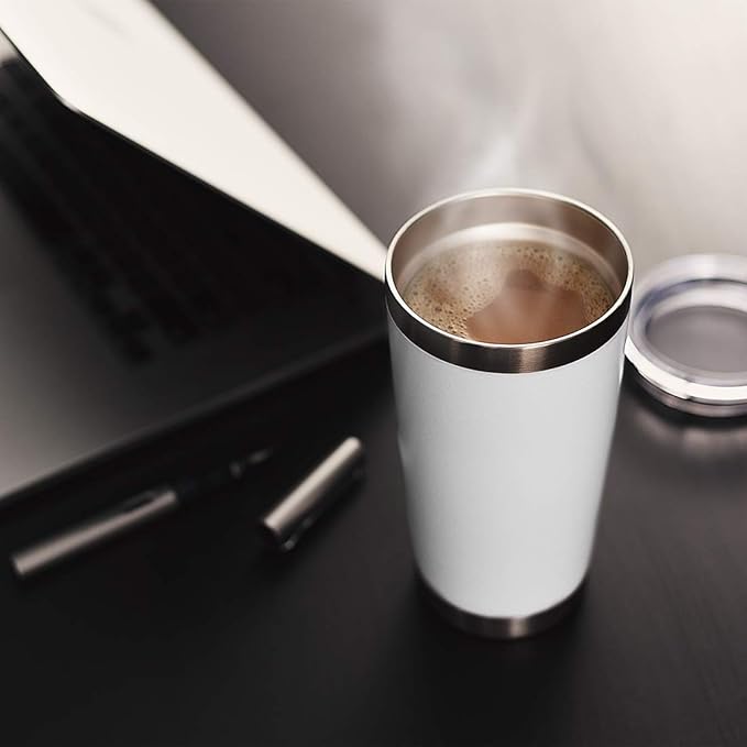 DOMICARE 20oz Stainless Steel Tumbler Bulk with Lid, Double Wall Vacuum Insulated Travel Mug, Powder Coated Coffee Cup, Powder White, 4 Pack
