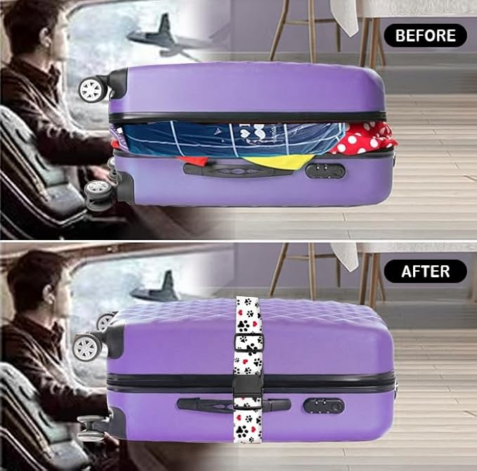 Luggage Straps for Suitcases Travel Belt Accessories, Cute Suitcase Strap, Adjustable Luggage Belt Strap, Heavy Duty with Quick-Release Buckle Luggage Strap Cute Dog Paws