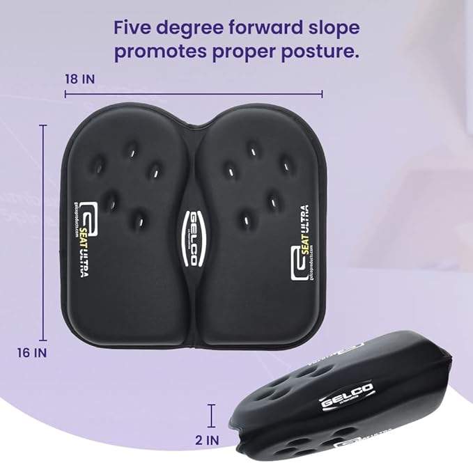 GSeat Ultra Orthopedic Gel and Foam Seat Cushion (Black) – for Coccyx, Back, Tailbone, Prostate, Postnatal, and Sciatica Pain/Discomfort – Office, Car, Chair, Travel