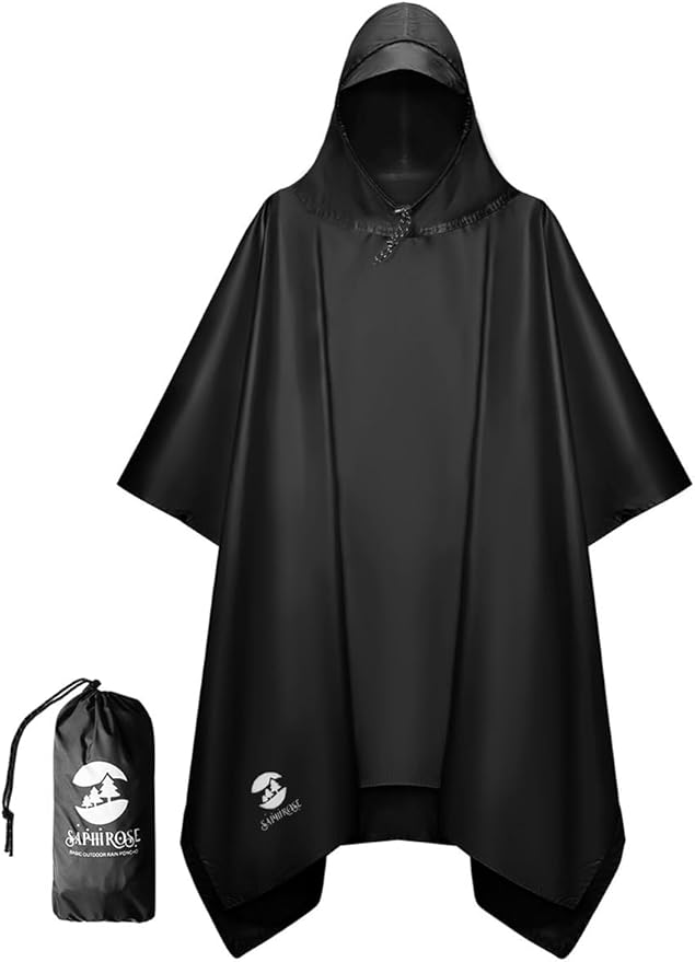 SaphiRose Hooded Rain Poncho Waterproof Raincoat Jacket for Men Women Adults