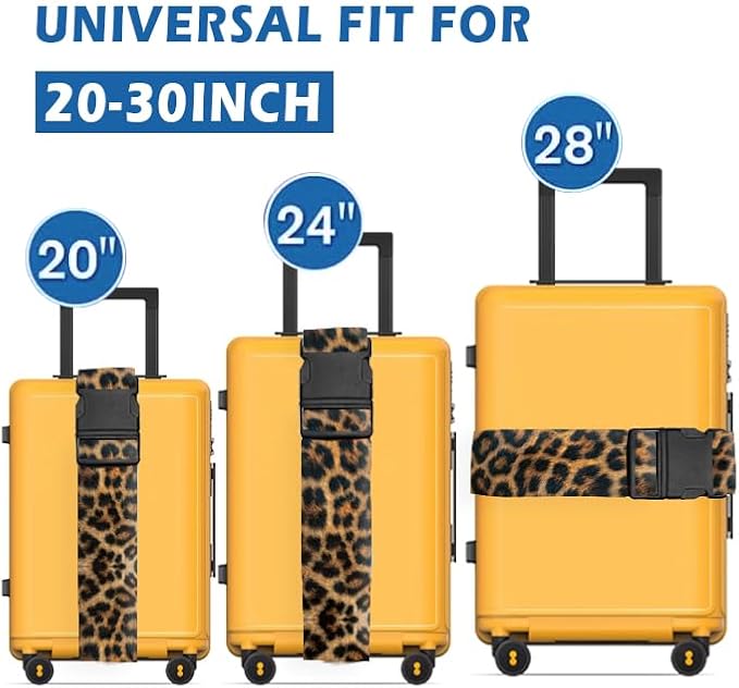 Luggage Straps for Suitcases Travel Belt Accessories, Cute Suitcase Strap, Adjustable Luggage Belt Strap, Heavy Duty with Quick-Release Buckle Luggage Strap Luxury Brown Leopard