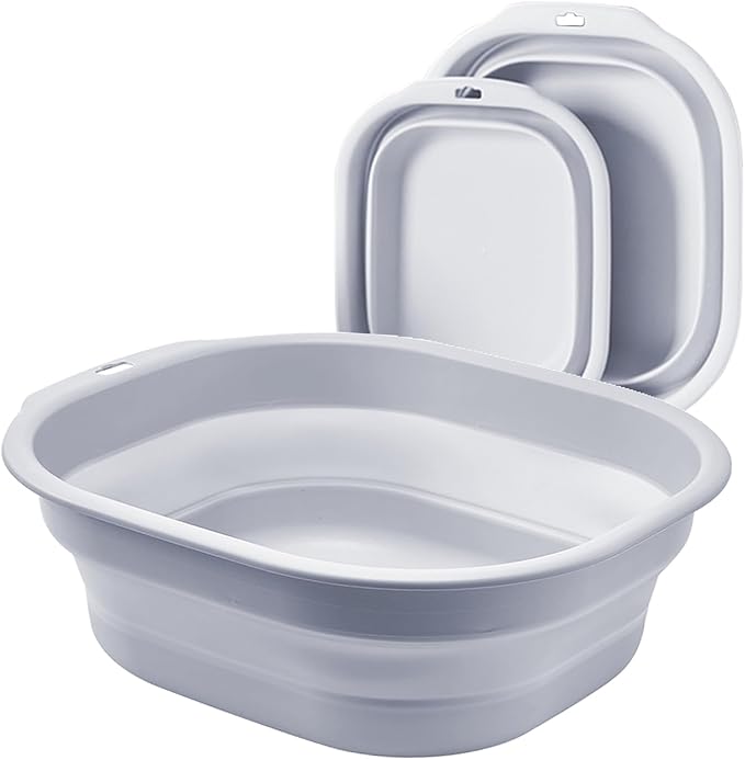 2 Pack Collapsible Wash Basin Set, Foldable Dish Tub, Small Medium Portable Sink for Kitchen, Camping, RV, Baby Bottles, Laundry, Plastic Washbasin -Gray
