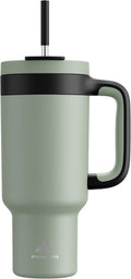 POWCAN 40 oz Tumbler with Handle, 2-in-1 Straw and Sip Lid, Leakproof, Dishwasher Safe, Insulated Stainless Steel Travel Coffee Mug, Keeps Cold for 34 Hours, Fits in Car Cup Holder (Agave)