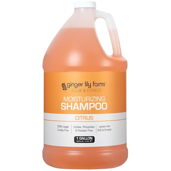 Ginger Lily Farms Club & Fitness Moisturizing Shampoo for All Hair Types, 100% Vegan & Cruelty-Free, Citrus Scent, 1 Gallon Refill (Pack of 4)