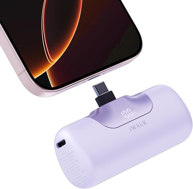 iWALK Portable Charger 5500mAh Next-Gen Small Power Bank 22.5W Fast Charging Battery USB-C Portable Phone Charger for iPhone 16/15 16 Plus 16 Pro Max iPad, Samsung Galaxy S25 S24 S23 Android, Purple