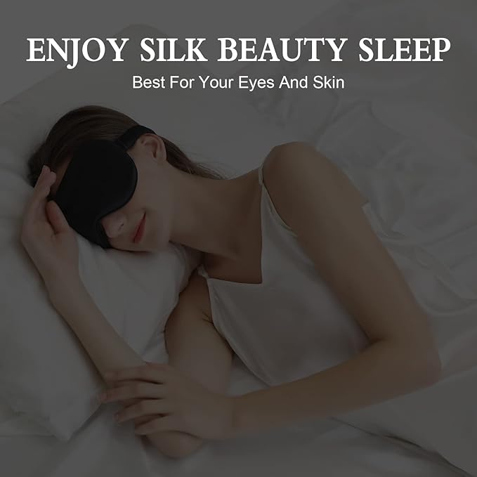 ZIMASILK Adjustable 22 Momme 100% Pure Mulberry Silk Sleep Mask, 3D Contoured Cup Eye Mask for Sleeping, Super Soft Breathable Blindfold, Perfect Blocks Light for Sleeping (Black)