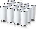 20oz Tumbler Bulk Stainless Steel Vacuum Insulated Tumblers with Lid Double Wall Travel Mug, Durable Powder Coated Coffee Cup, Suitable for Ice Drinks and Hot Beverage (White 12pack)