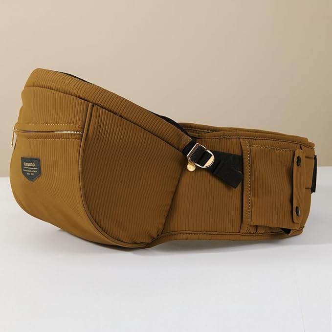 Sunveno Hip Baby Carrier with Seat,Ergonomic Baby Hip Carrier, Front-Facing Baby Holder, Anti-Slip Seat Surface, Wide and Adjustable Waistband,Multiple Pockets, Newborn to Toddler up to 45lbs, Brown