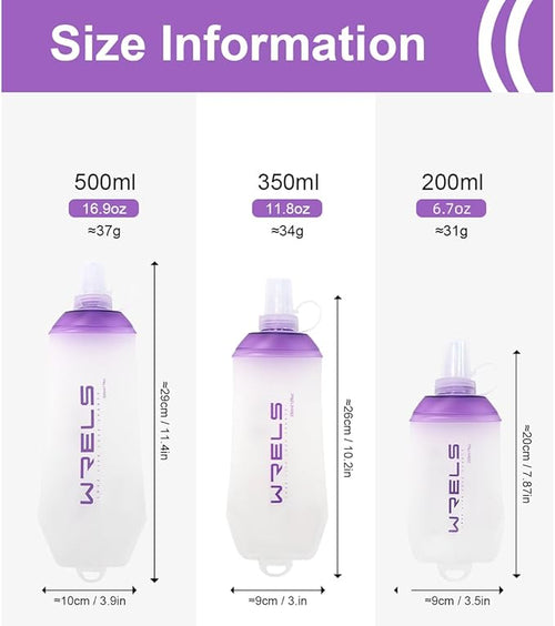 200ml/350ml/500ml Collapsible Soft Flask,BPA Free Folding Soft Water Bottle with Hanging Ring,Lightweight TPU Hydration Flask for Running Marathon Cycling Hiking(200ml-2 Packs)