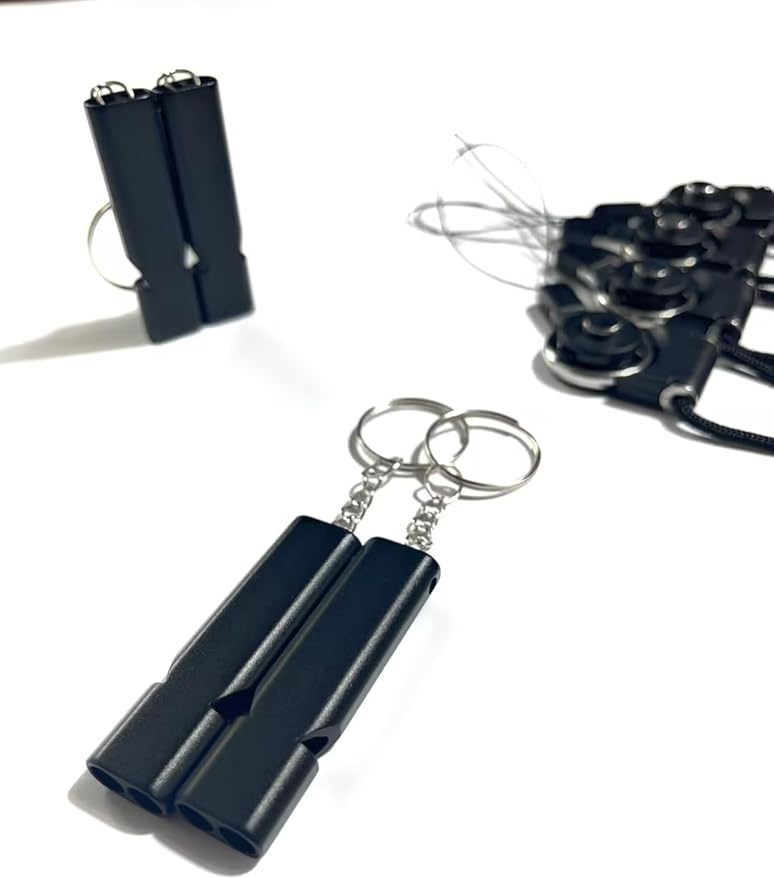 4-Pack Loud 120dB Double Tube Emergency Whistle - Aluminum Alloy, Corrosion-Resistant Safety Whistle with Lanyard & Keychain-Ideal for Camping Hiking Boating Fishing Survival Tool