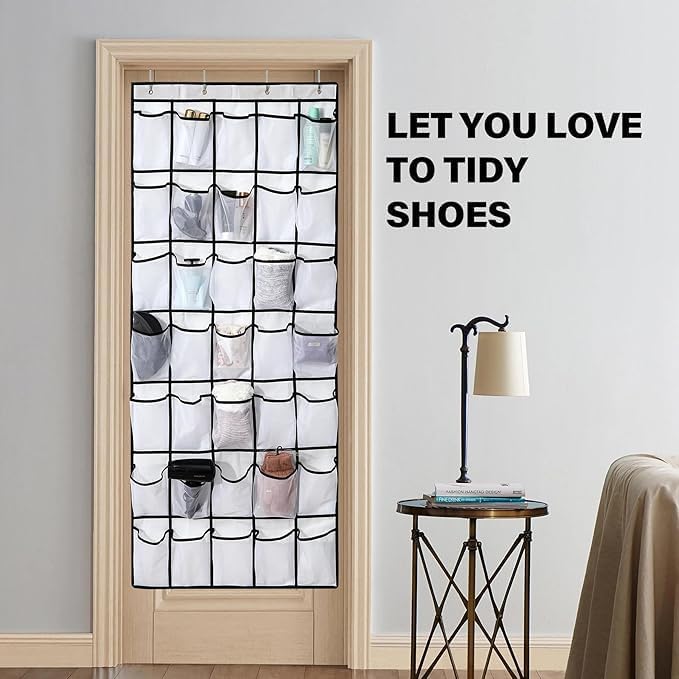 Over the Door Shoe Organizer, 24 Large Breathable Mesh Pockets, Hanging Storage Holder, Hanging Shoe Organizer(Black)