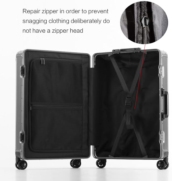 Metal all aluminum carry-on suitcase 20 "hard face, TSA lock and rotating wheel zippered luggage set (dark grey, 28 '')