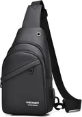 Waterproof Sling Bags Mens Shoulder Crossbody Backpack with USB Charging Port& Headphone,Outdoor Lightweight Bag