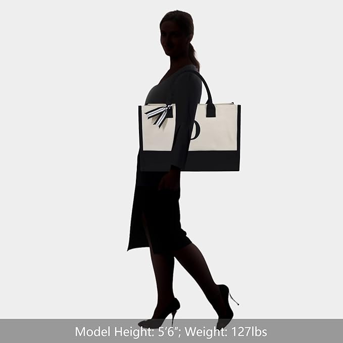 TOPDesign Embroidery Initial Canvas Tote Bag, Personalized Present Bag, Suitable for Wedding, Birthday, Beach, Holiday, is a Great Gift for Women, Mom, Teachers, Friends, Bridesmaids (Letter D)