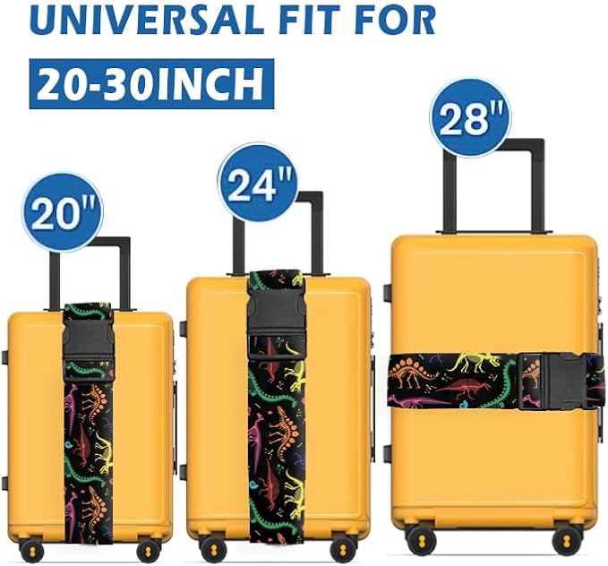 Luggage Straps for Suitcases Travel Belt Accessories, Cute Suitcase Strap, Adjustable Luggage Belt Strap, Heavy Duty with Quick-Release Buckle Luggage Strap Cute Colorful Dinosaurs