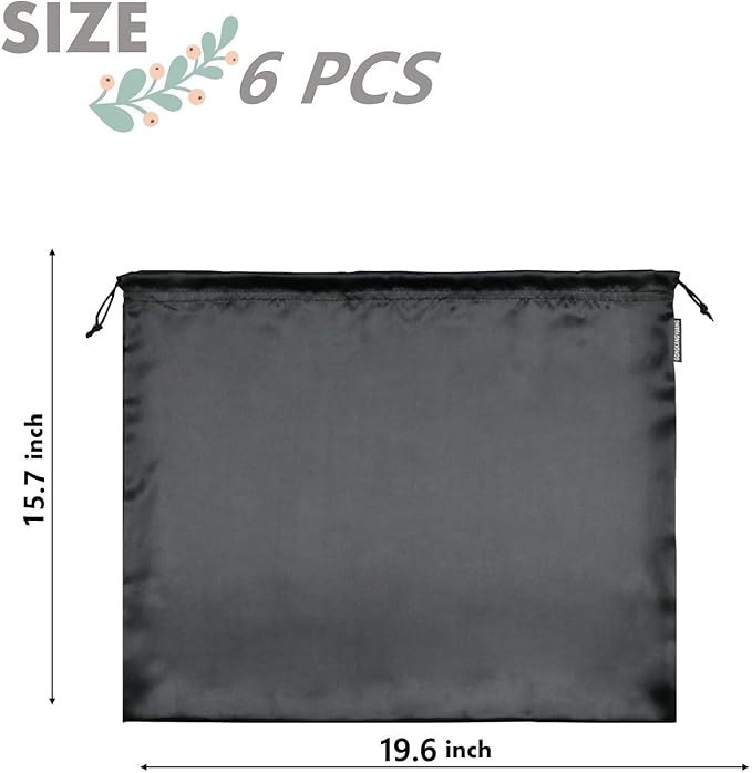 6 Pack Dust Bags for Handbags Silk Dust Cover Bag for Handbags Purses Shoes Boots, Silk Dustproof Drawstring Bag Travel Storage Pouch (Black, 19.6 × 15.7 in)