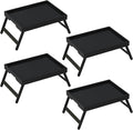 Bed Tray Table with Folding Legs, Bamboo Breakfast in Bed for Kitchen Serving Tray, Sofa, Eating, Used As Laptop Desk Snack Tray (4 Pack, Black Color)