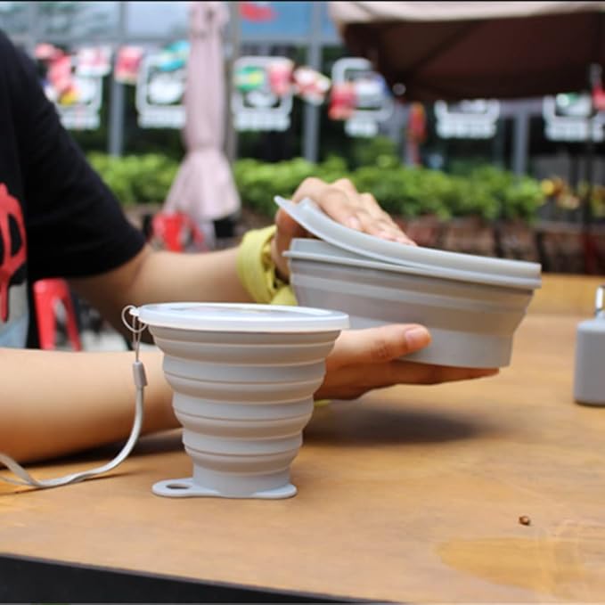 IYYI Collapsible Cup for Traveling, Silicone Foldable Cup, Camping Mug with Lid, Folding Mug for Camping, Hiking, Outdoors, Travel (4Pack-Pink-Green-Milk Tea-Beige)