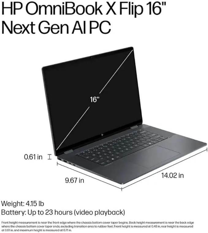 HP OmniBook X Flip 16 2-in-1 Laptop: 16" FHD+ Touchscreen, Intel Core Ultra 7 (NPU 47 Tops), 16GB RAM, 512GB SSD, Intel Arc 140V GPU, Copilot+ PC, Eclipse Gray, W/Pen Accessories, Windows 11 Pro
