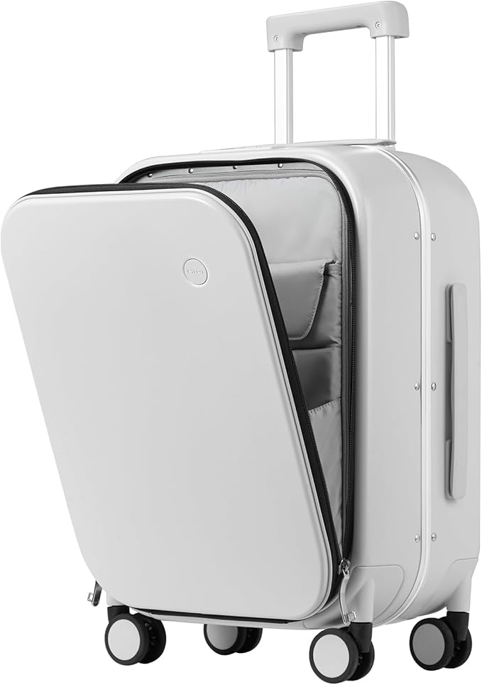 mixi Luggage Suitcase with Spinner Wheels, 24'' Checked Travel Luggage Aluminum Frame PC Hardside with TSA Lock & Cover - Smoke White