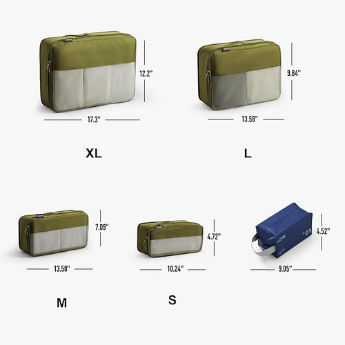 5 Set Compression Packing Cubes for Travel, Space Saving Luggage Organizer Bags (Army Green)