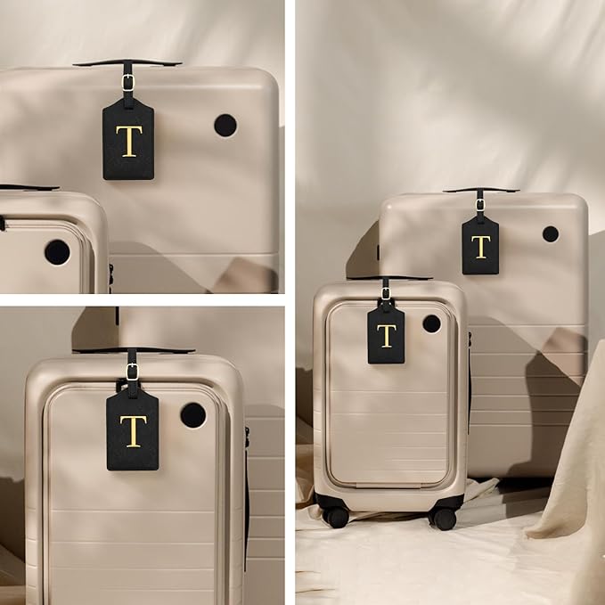 PU Leather Luggage Tag for Suitcase, Baggage, Handbag, Travel Bag With Name Card & Privacy Cover (T)