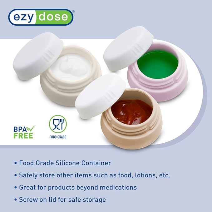 EZY DOSE Silicone Jar, Multi-Purpose Travel-Sized Container, Washable and Reusable, Versatile and Durable Container for Storage, Organizing and Preserving, Pink, Beige, and Peach, BPA Free, 3-Pack