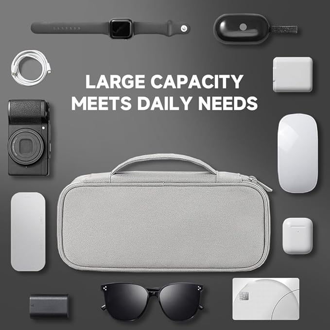 Teskyer Electronics Organizer Travel Case, Waterproof Portable Tech Accessories Pouch with Organized Compartments for Cables, Phone, Chargers, Earphone, Grey