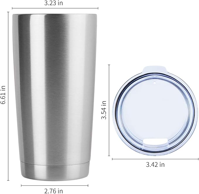 DOMICARE 20oz Stainless Steel Tumbler Bulk with Lid, Double Wall Vacuum Insulated Travel Mug, Powder Coated Coffee Cup, Stainless Steel, 8 Pack