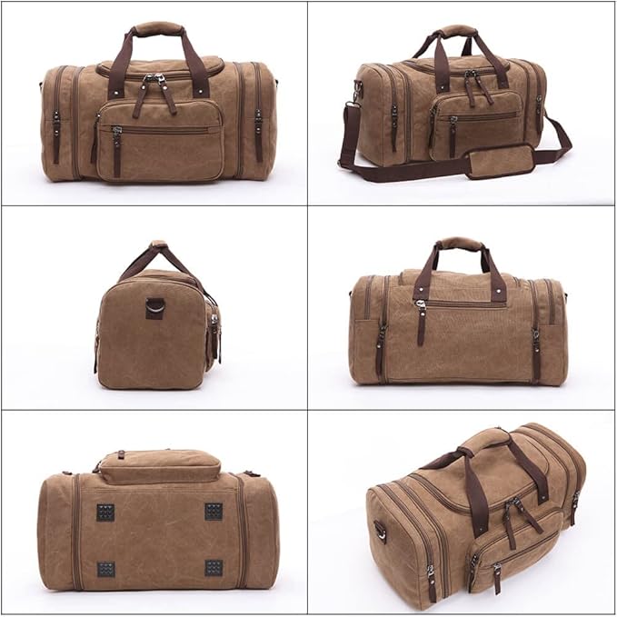Duffle Bag for Travel, Large Canvas Duffel Bag for Travelling Overnight Weekender Bag Carry On Bag for Men Women Grey