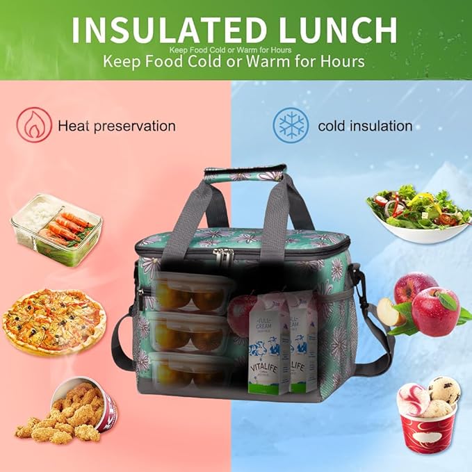 iknoe Large Foldable Cooler Bag, 8.5L Insulated Lunch Bag, Leakproof Lunch Cooler Tote with Multi-Bag Design Suitable for Beach, Picnic and Office Use, Nattier Blue 15-Can