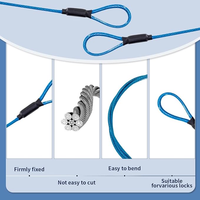 3.3mm Steel Wire Rope Outdoor Travel Security Cable Lock,Braided Steel Coated Safety Cable Luggage Lock,Safety Cable Wire Rope Chain Lock Double Loop Lightweight (Blue, 12in/5Pcs)