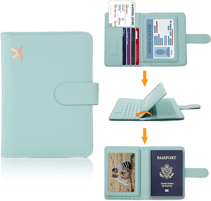Melsbrinna Rfid Passport Holder for Travel women/Men, Cute Passport Wallet Rfid Blocking Card Slots, Rfid Passport Cover/CaseTravel Wallet, Passport Book Holder (1, Green1)