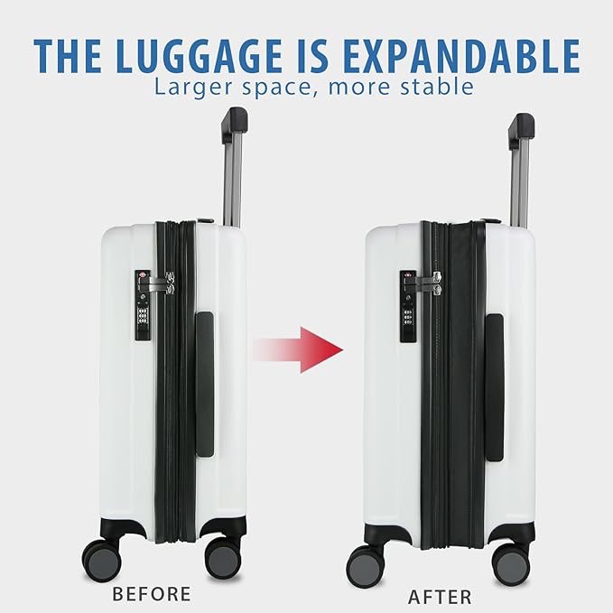 KROSER Hardside Expandable Carry On Luggage with Spinner Wheels & Built-in TSA Lock, Durable Suitcase Rolling Luggage with USB Port, Carry-On 20-Inch, White