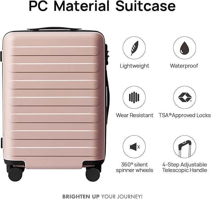 Carry on Luggage 22 X 14 X 9 Airline Approved, 20 Inch Luggage for 3-5 Days Travel, Double Spinner Wheels, 100% Hardshell PC, TSA Lock (04-Pink (Basic), Checked 28-Inch)